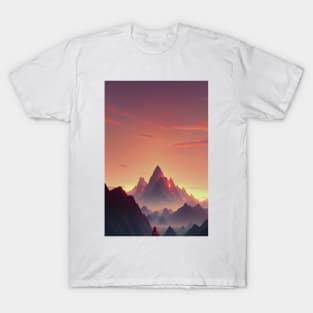 A Men Chilling - Mountain Range at Sunset Landscape T-Shirt